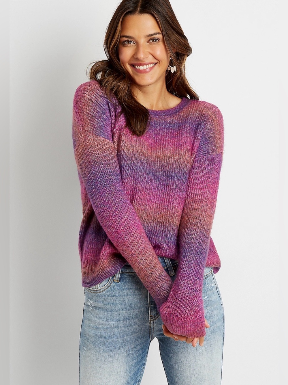 Maurices Purple Spacedye Crewneck Sweater Size L Soft Cozy Pullover